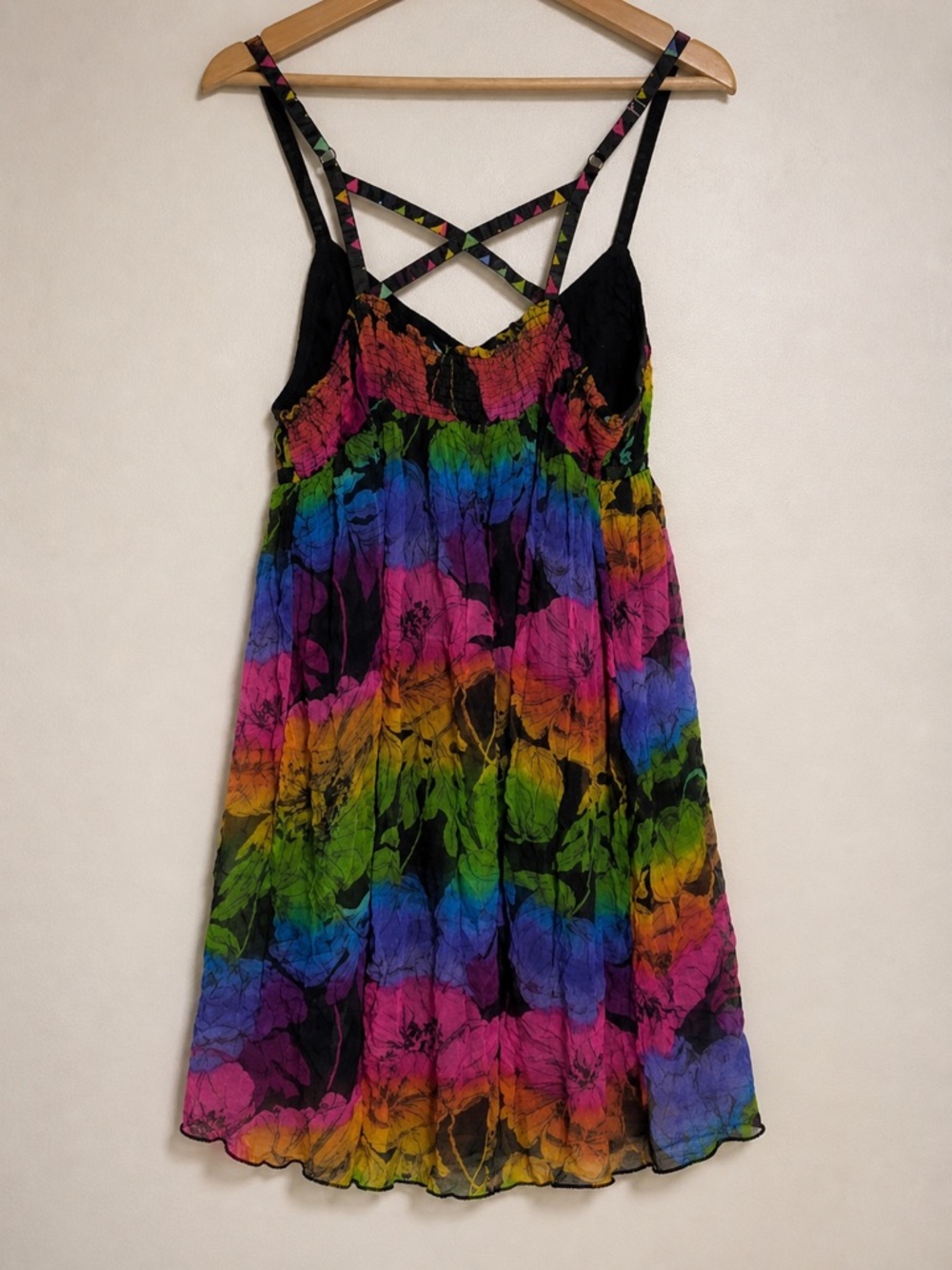 Free People New Romantics Multicolor Rainbow Floral Strappy Mini Dress Size S - Picture 3 of 10